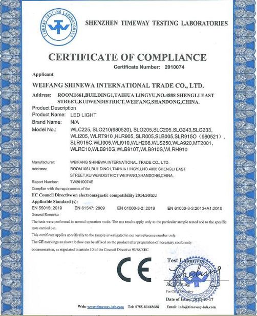 Κίνα Weifang ShineWa International Trade Co., Ltd. Πιστοποιήσεις